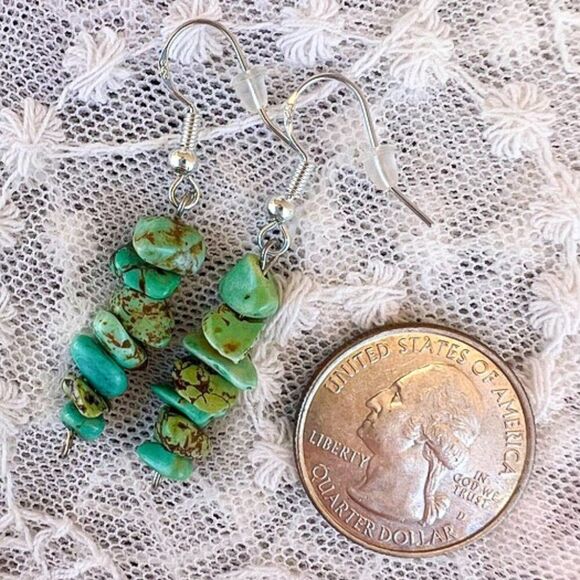 Vintage Turquoise Nugget Dangle Earrings 925 - Picture 6 of 8